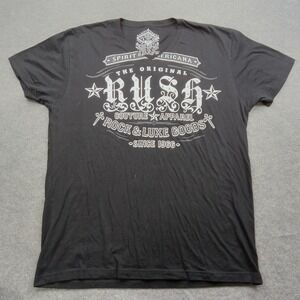 Rush Couture Shirt Mens Medium Black Rock Luxe Graphic Live Fast Die Last Tee